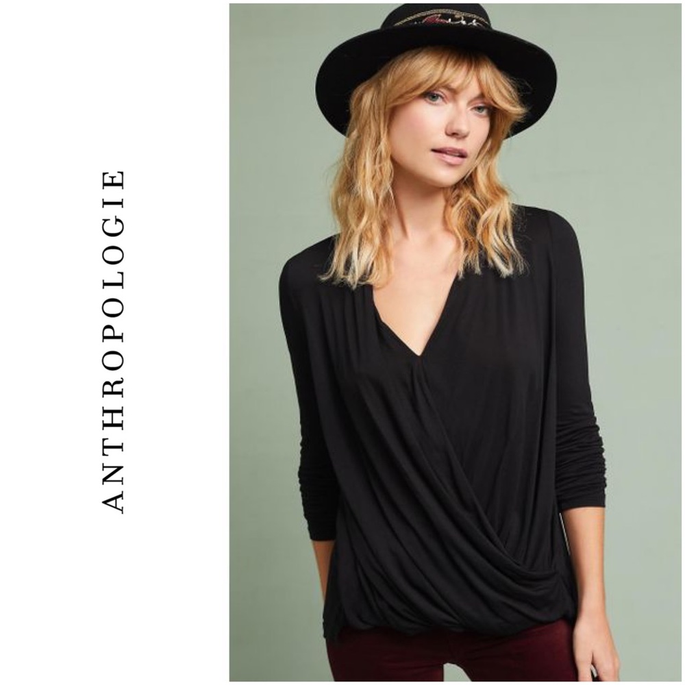Anthropologie Akemi + Kin • Black Wrap Top - Picture 1 of 8